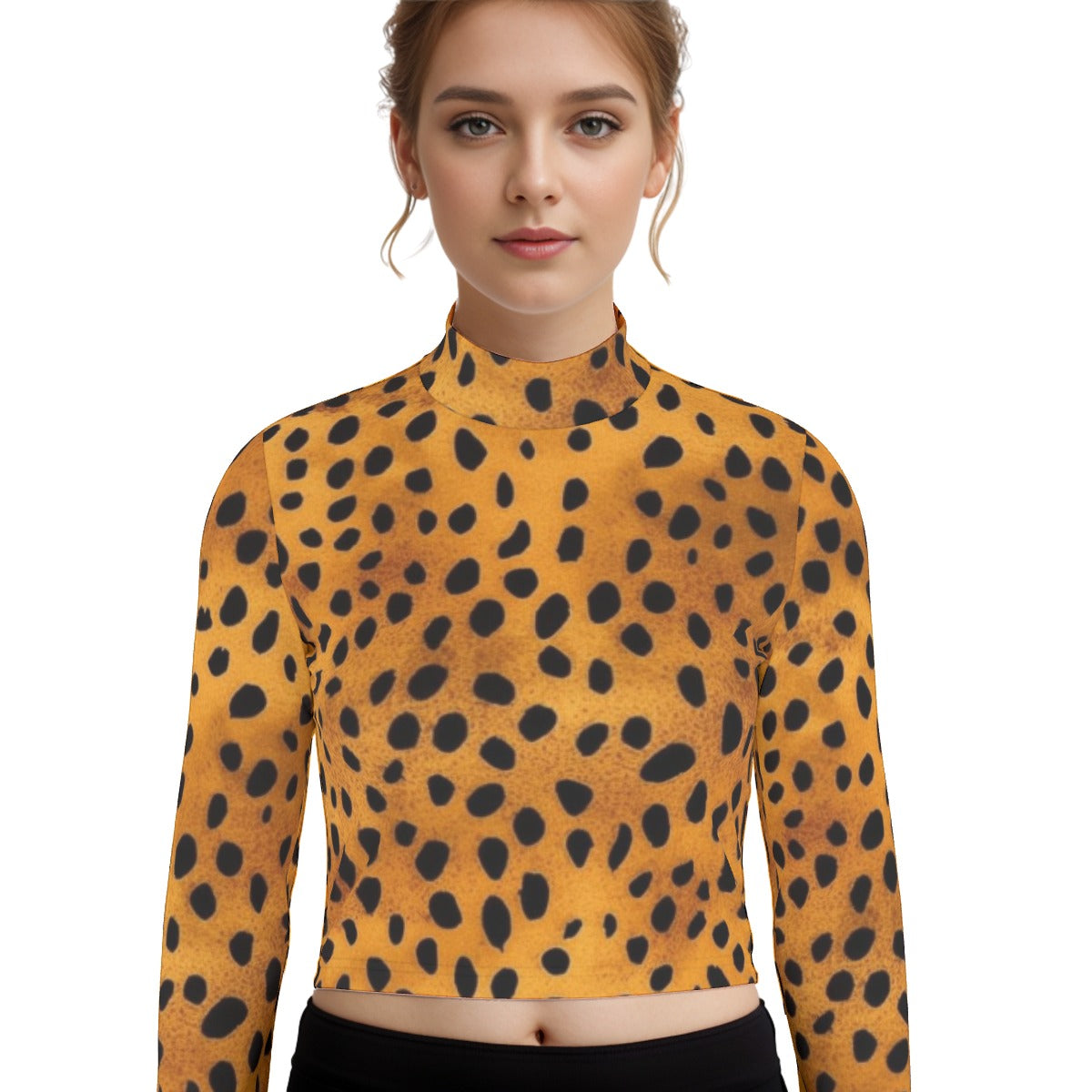 Eco-Friendly All-Over Print Women's Turtleneck T-shirt With Long Sleeve