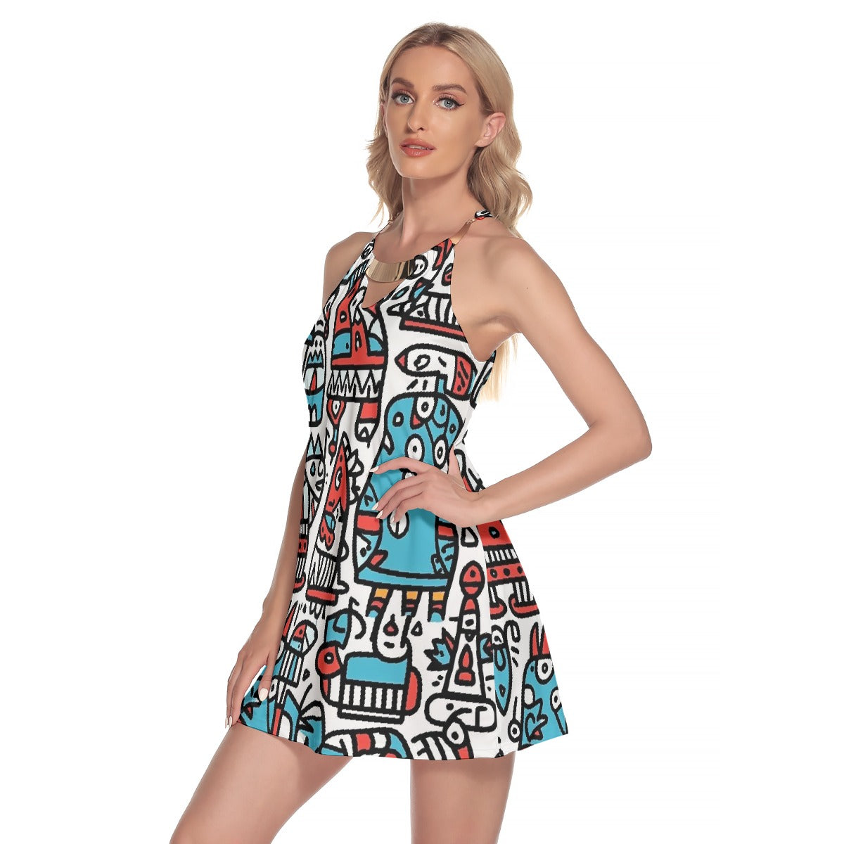 All-Over Print Women's Round Neck Above Knee Dress