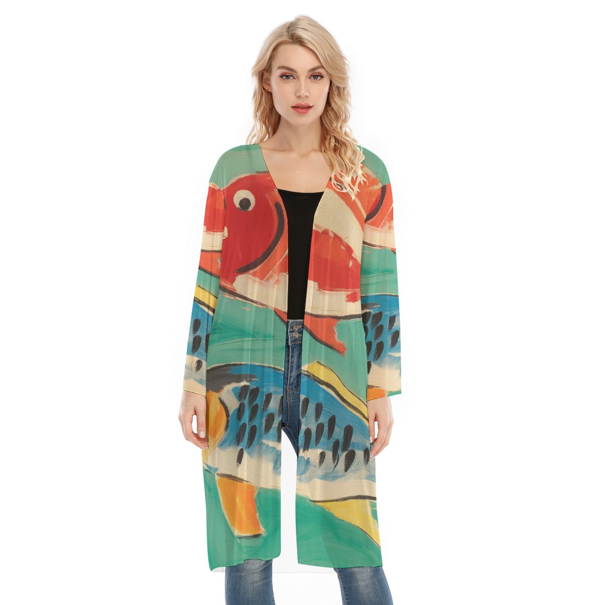 All- Over Print Women's Long Sleeve Mesh Cardigan