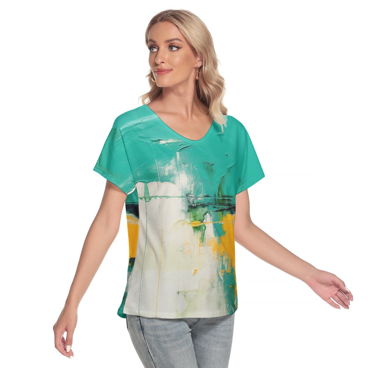 All-Over Print Women's Loose V-neck Short Sleeve T-shirt