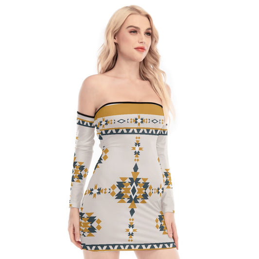 All-Over Print Women's Off-shoulder Back Lace-up Dress