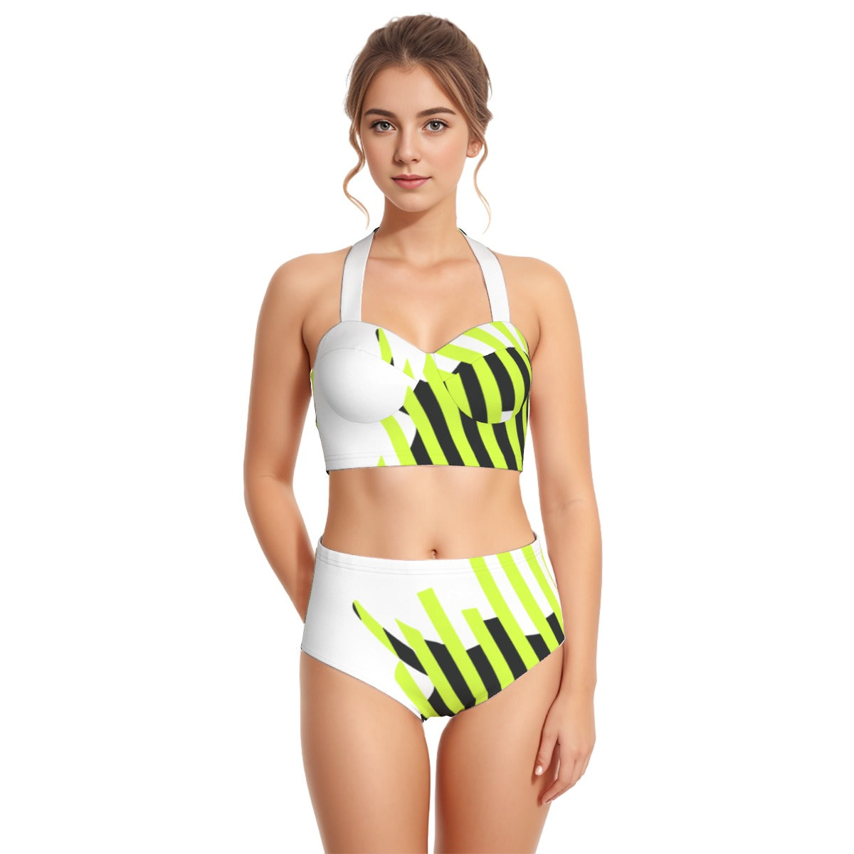 All-Over Print Women's Swimsuit Set With Halter