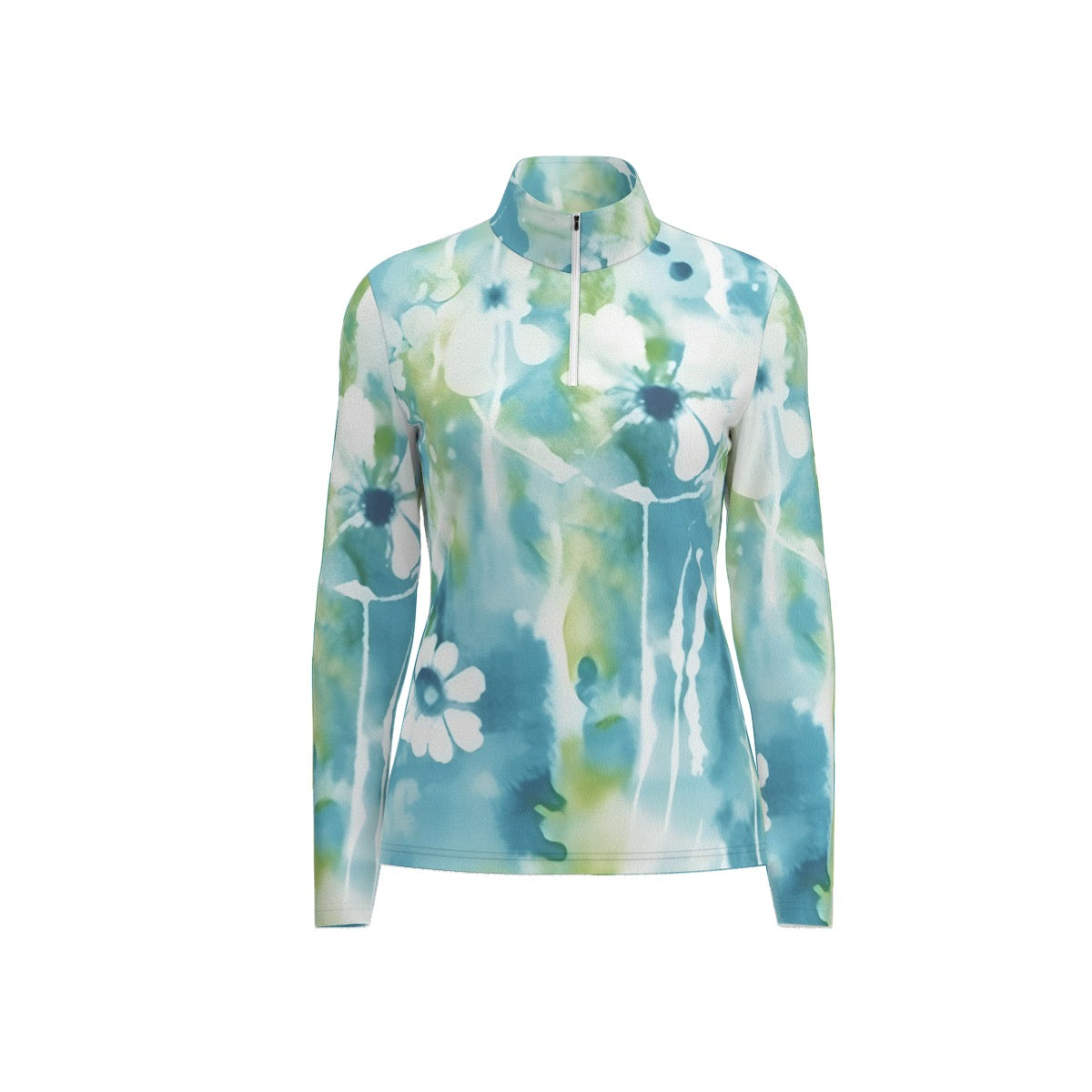 All-Over Print Women's Sports Collar Jersey With Long Sleeve