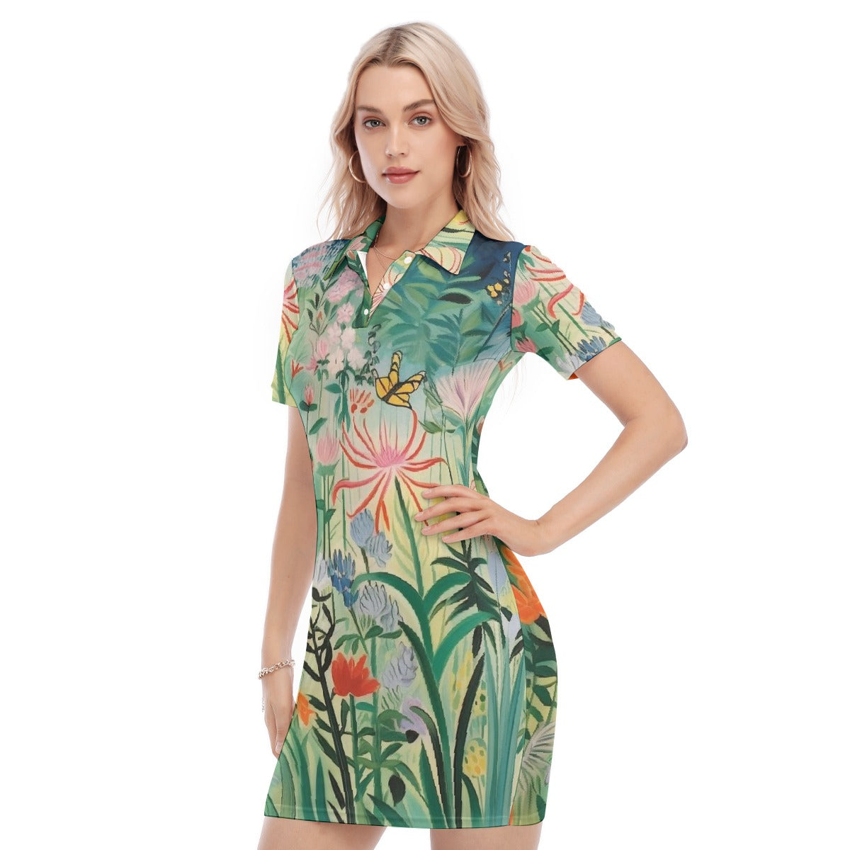 All-Over Print Women's Polo Collar Dress