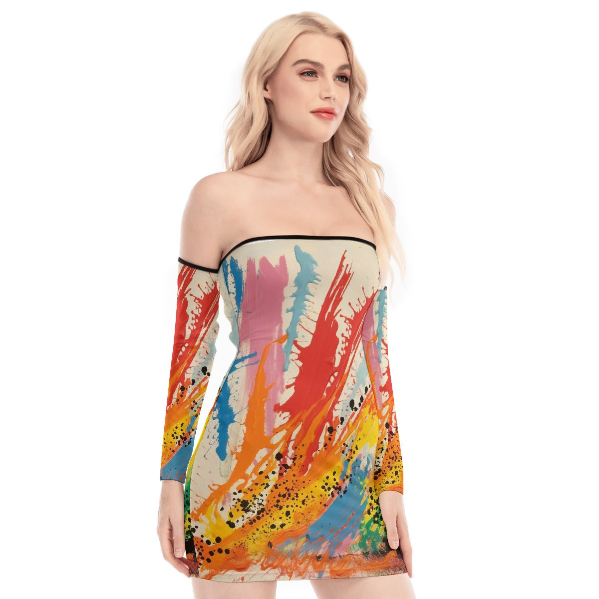 All-Over Print Women's Off-shoulder Back Lace-up Dress