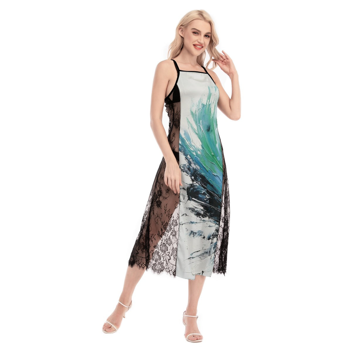 All-Over Print Women's Lace Cami Cross Back Dress