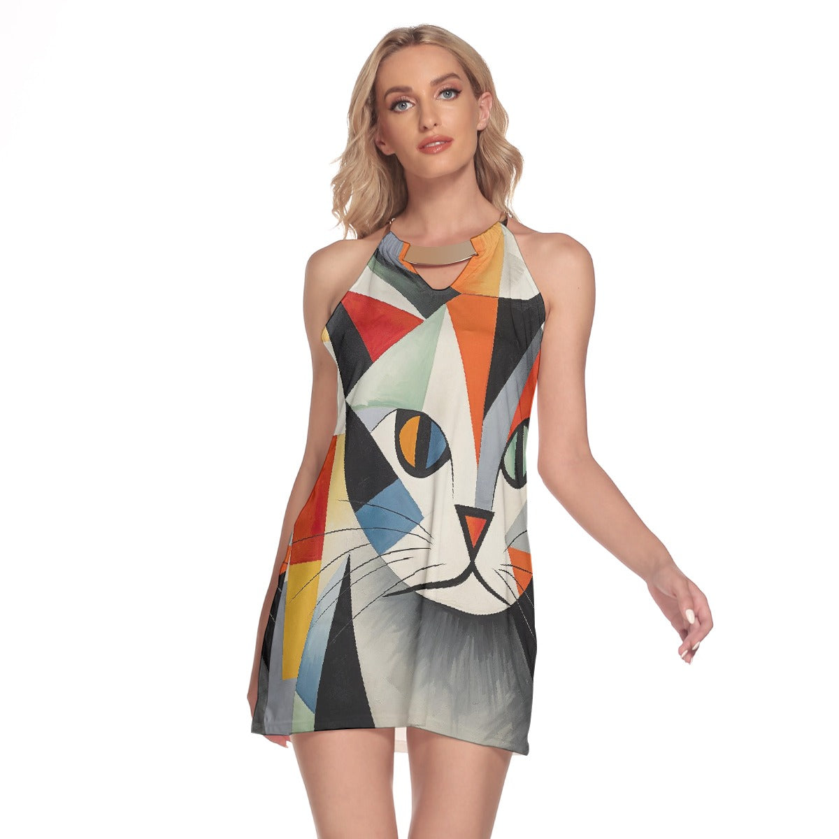 All-Over Print Women's Round Neck Above Knee Dress