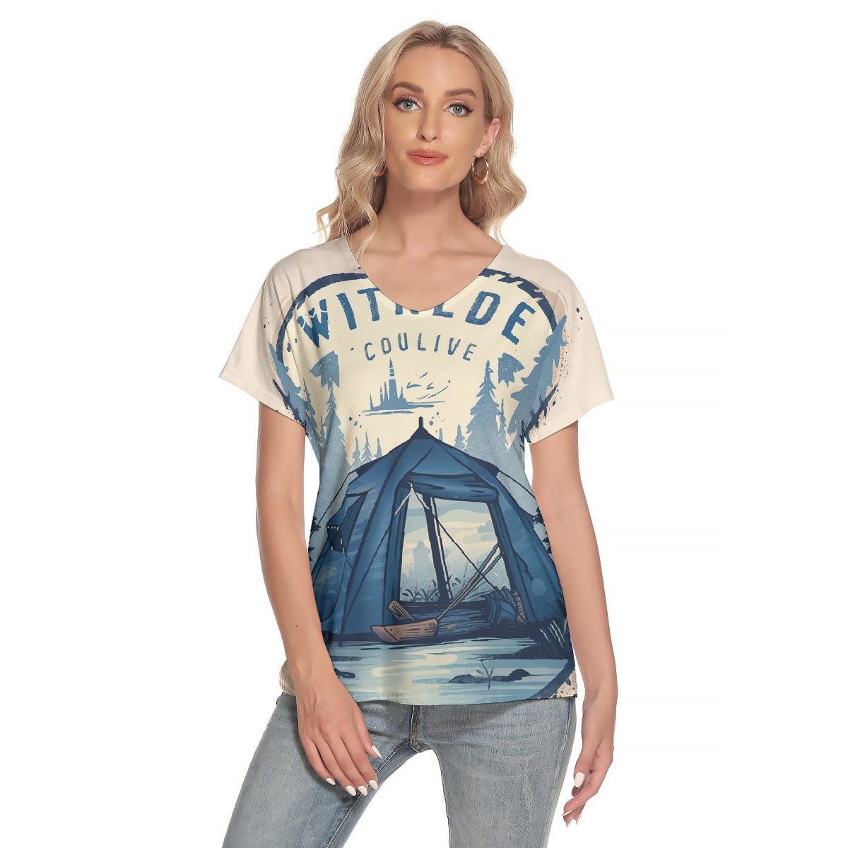 All-Over Print Women's Loose V-neck Short Sleeve T-shirt