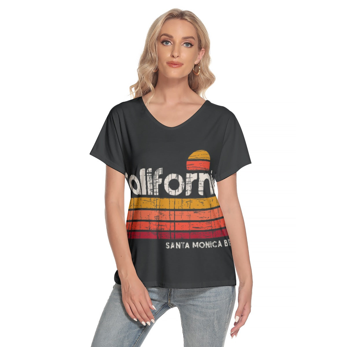 All-Over Print Women's Loose V-neck Short Sleeve T-shirt