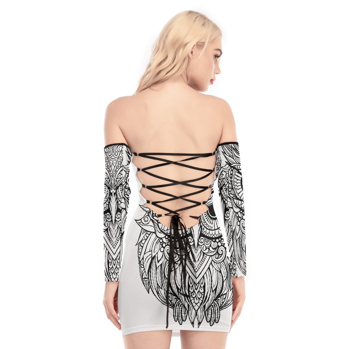 All-Over Print Women's Off-shoulder Back Lace-up Dress