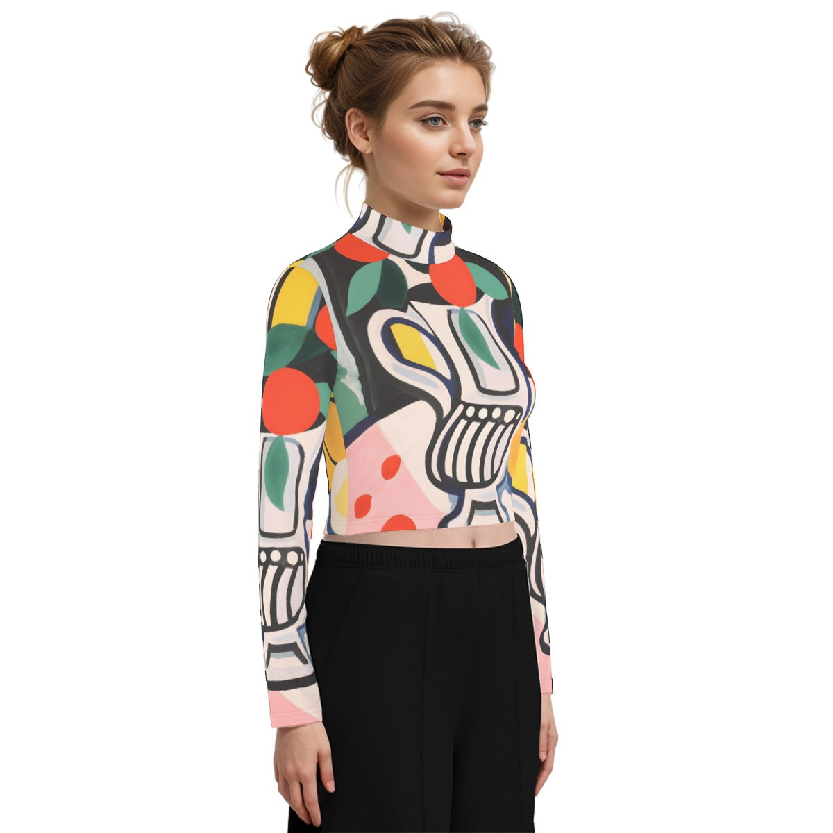 Eco-Friendly All-Over Print Women's Turtleneck T-shirt With Long Sleeve