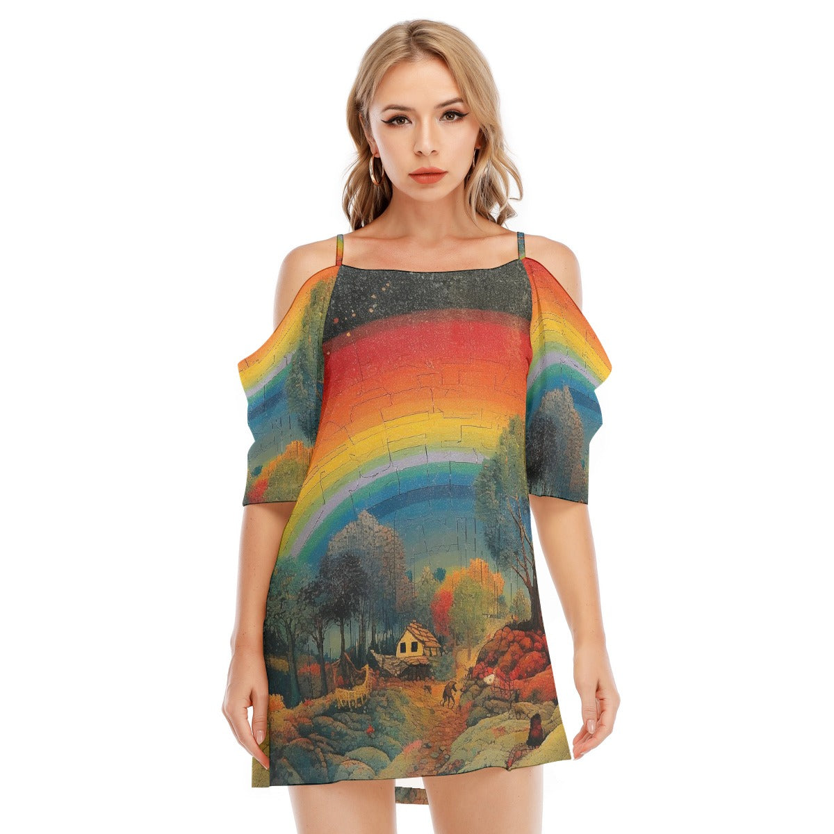 All-Over Print Women's Off-shoulder Cami Dress