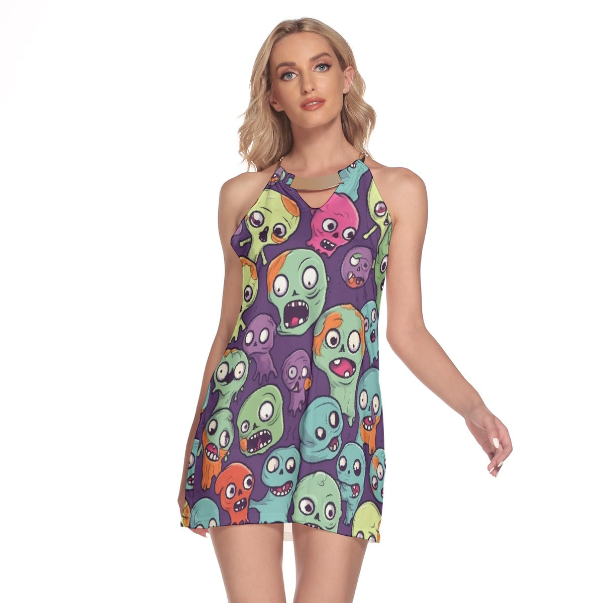 All-Over Print Women's Round Neck Above Knee Dress