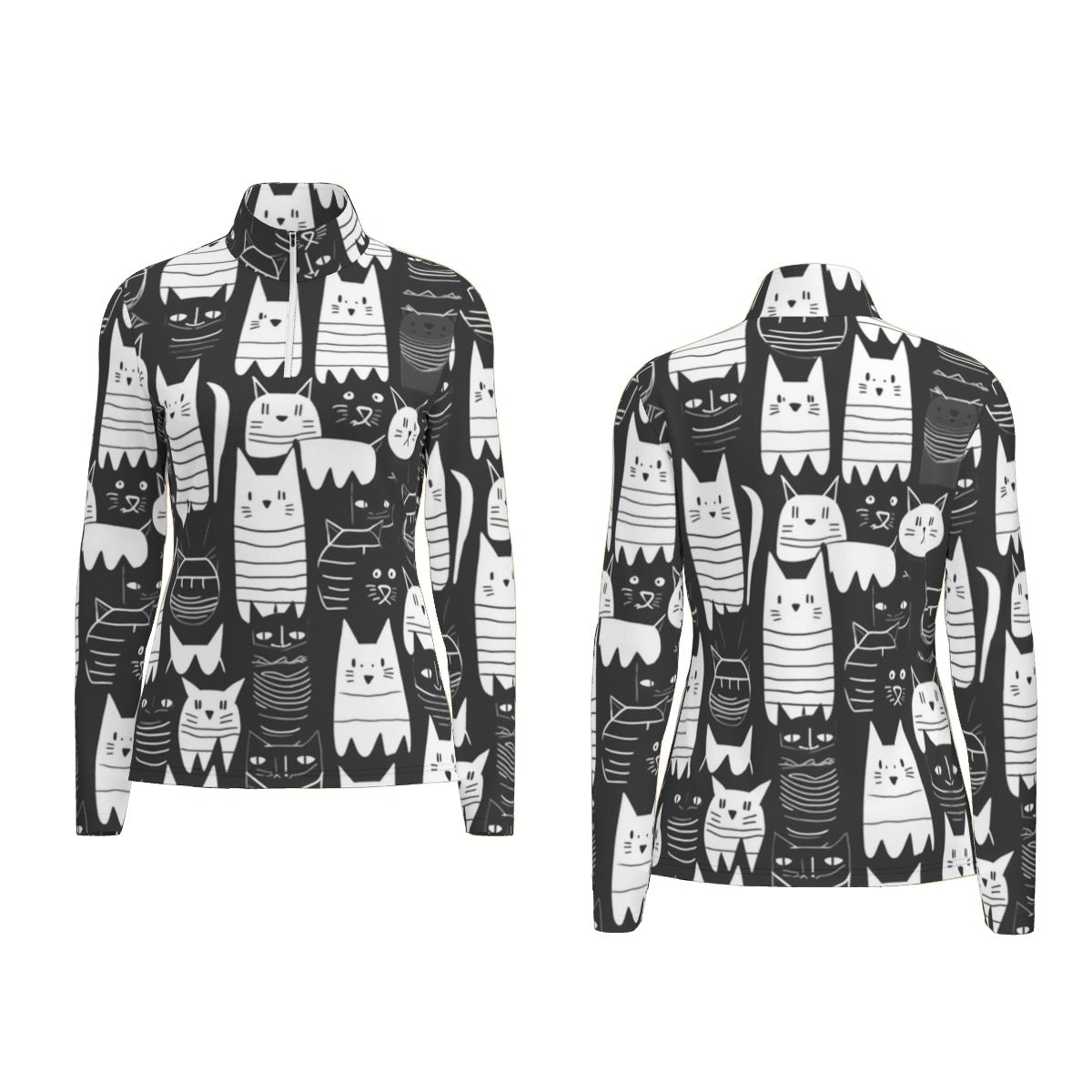 All-Over Print Women's Sports Collar Jersey With Long Sleeve