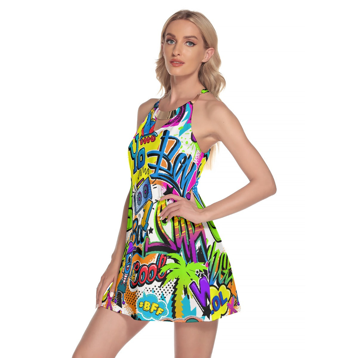 All-Over Print Women's Round Neck Above Knee Dress