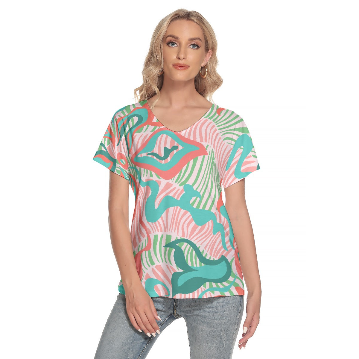 All-Over Print Women's Loose V-neck Short Sleeve T-shirt