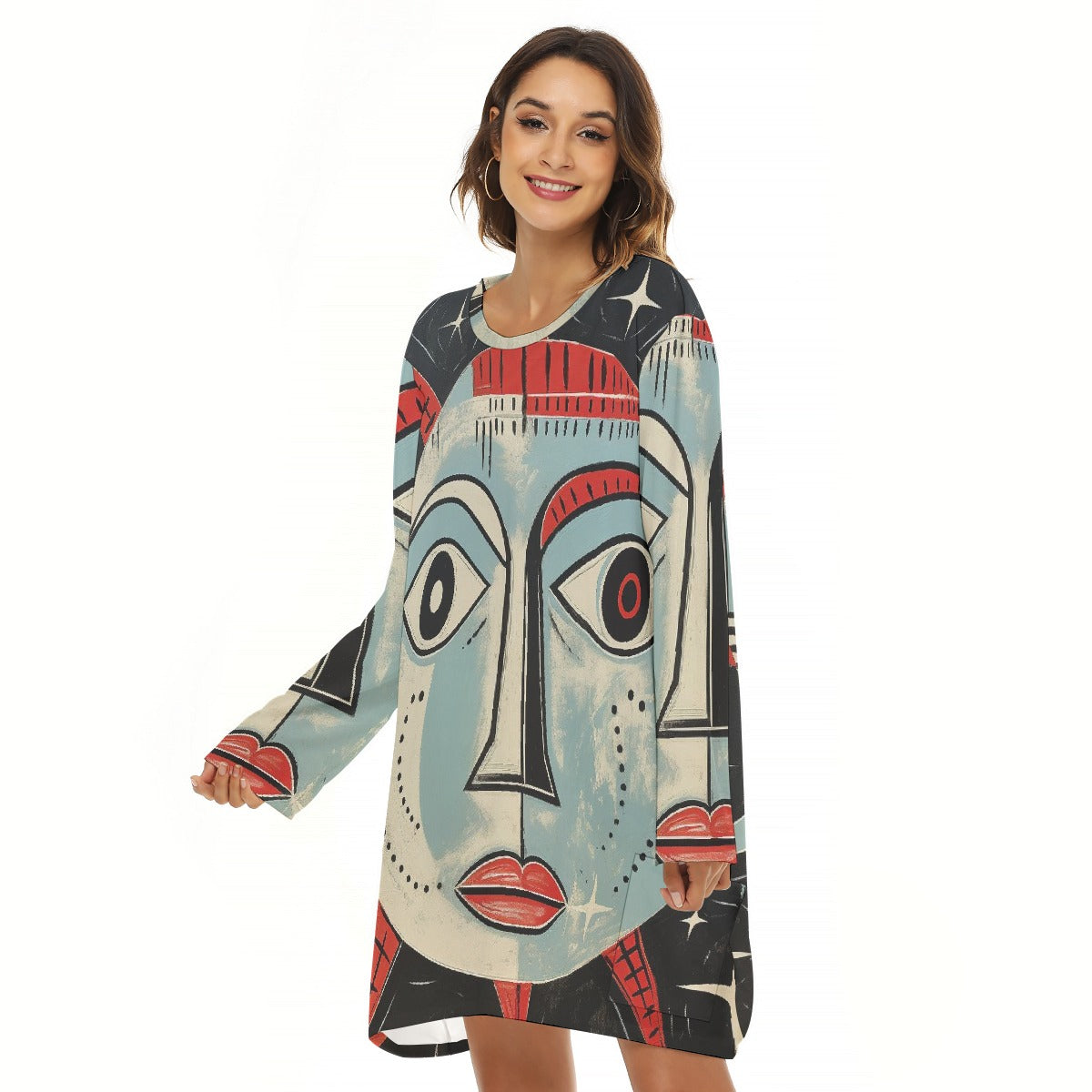 All-Over Print  Women's Loose Crew Neck Dress