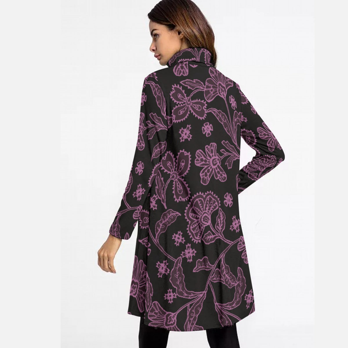 All-Over Print Women's High Neck Dress With Long Sleeve