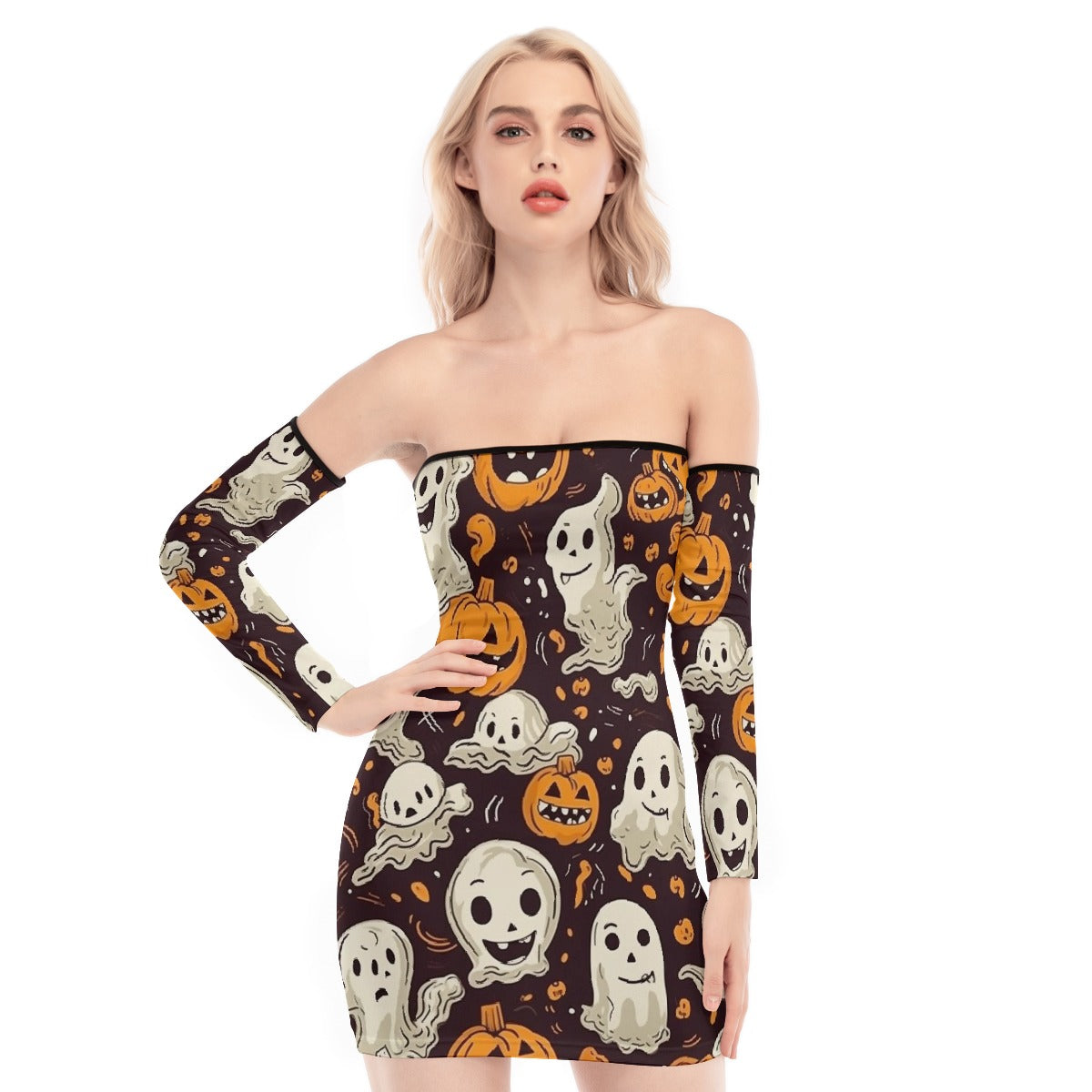 All-Over Print Women's Off-shoulder Back Lace-up Dress