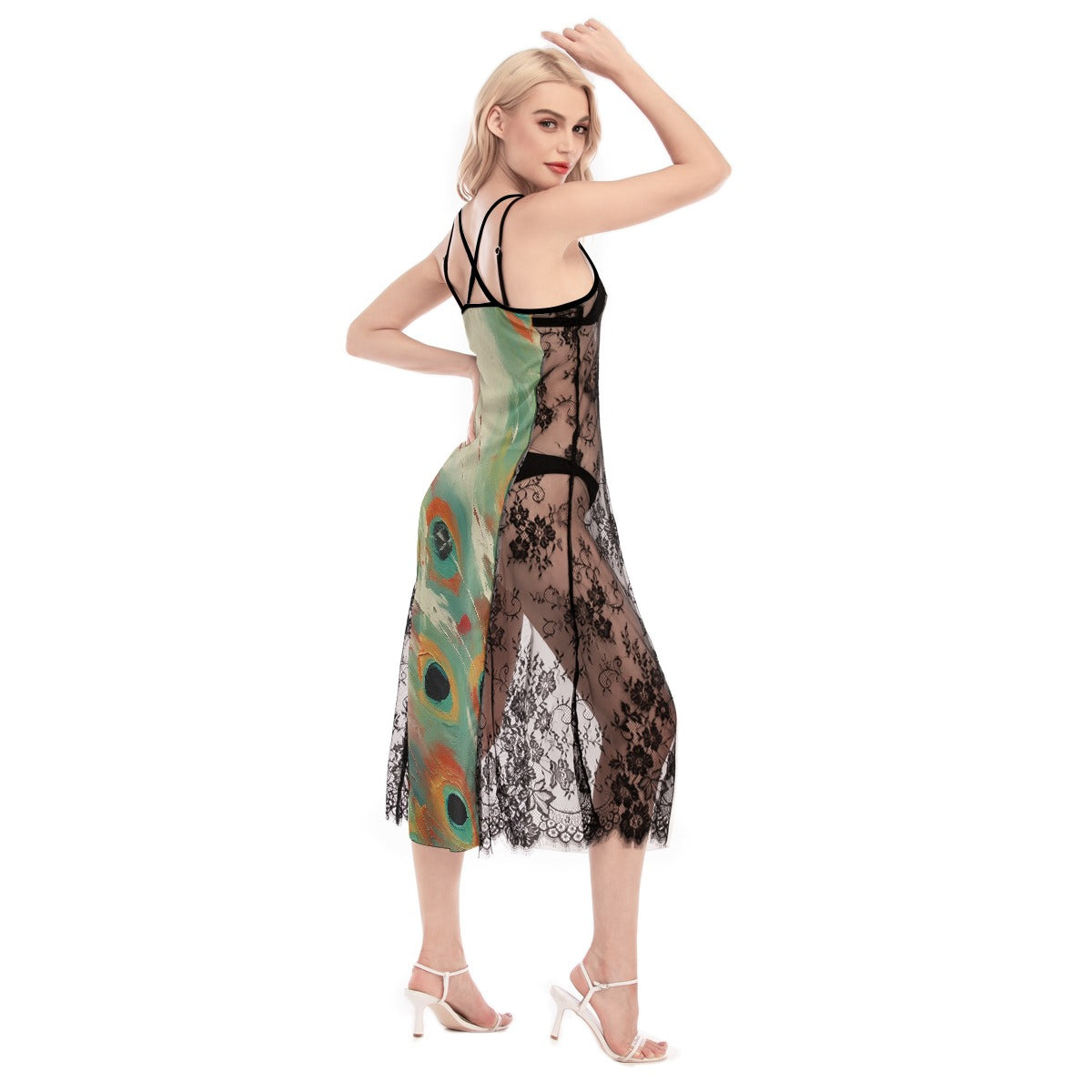 All-Over Print Women's Lace Cami Cross Back Dress