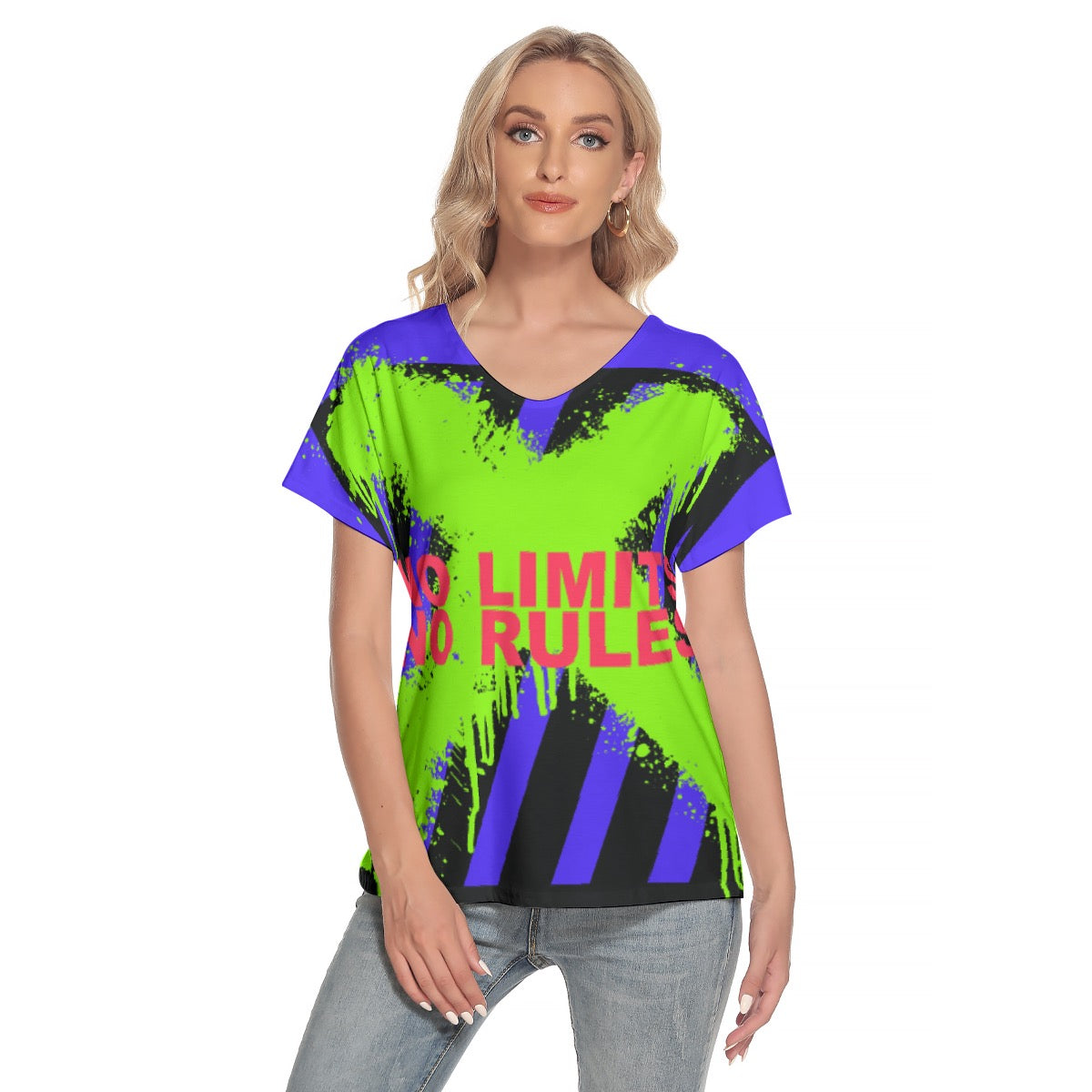 All-Over Print Women's Loose V-neck Short Sleeve T-shirt