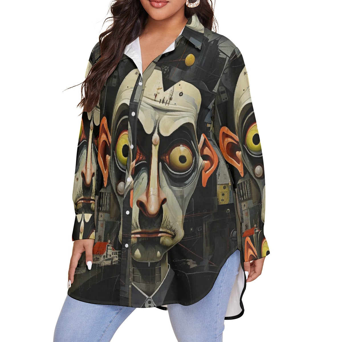 All-Over Print Women's Shirt With Long Sleeve(Plus Size)