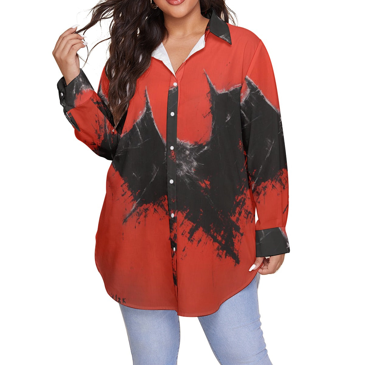 All-Over Print Women's Shirt With Long Sleeve(Plus Size)