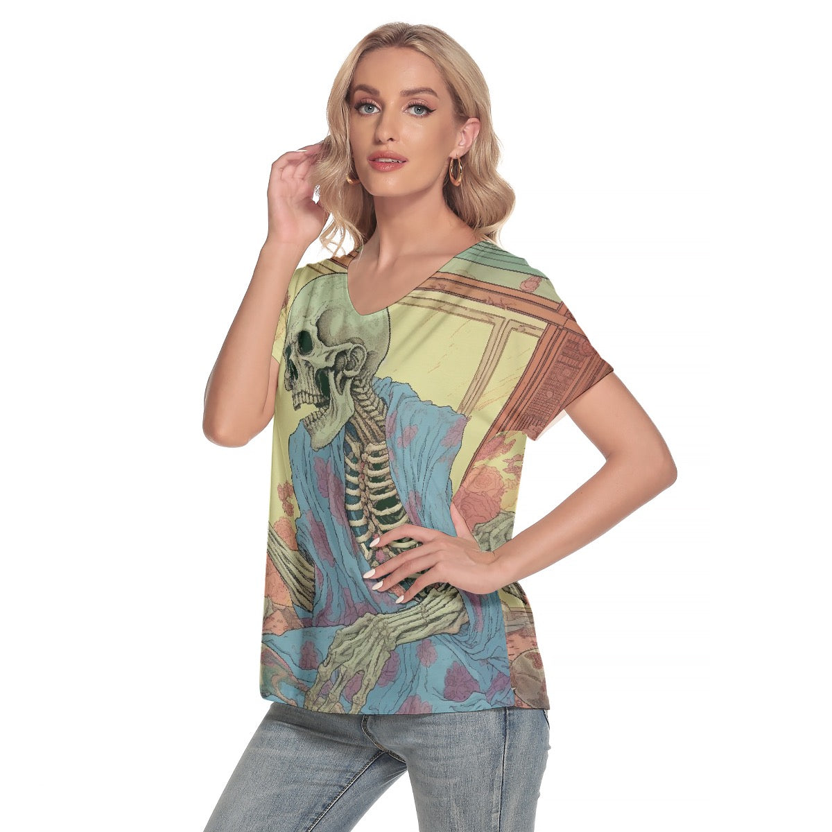 All-Over Print Women's Loose V-neck Short Sleeve T-shirt