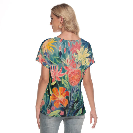 All-Over Print Women's Loose V-neck Short Sleeve T-shirt