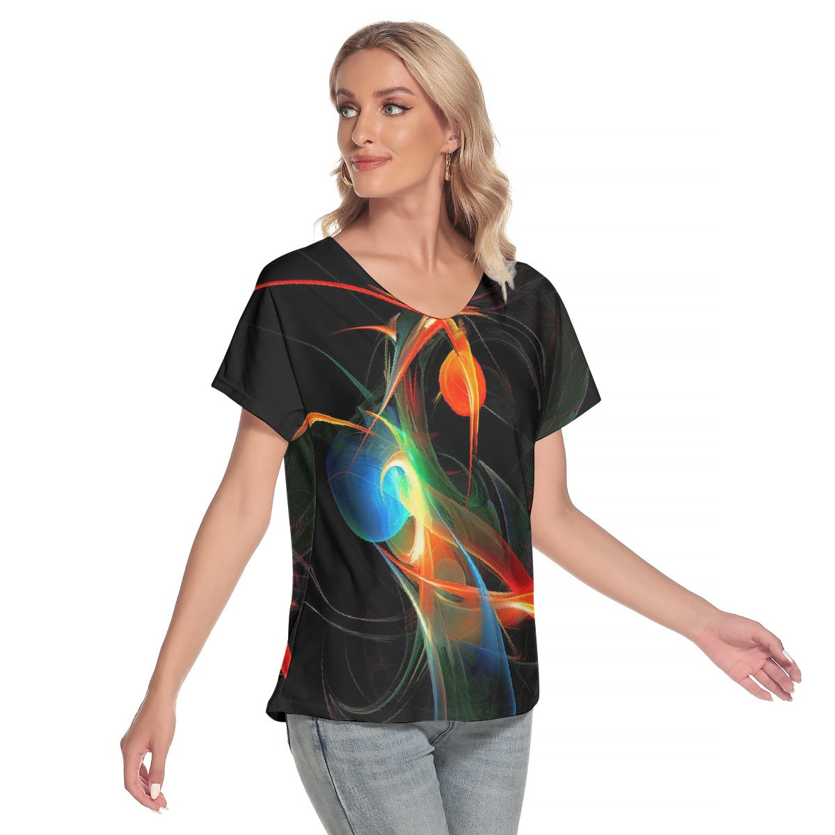 All-Over Print Women's Loose V-neck Short Sleeve T-shirt