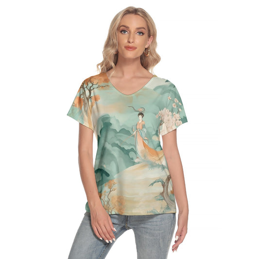 All-Over Print Women's Loose V-neck Short Sleeve T-shirt