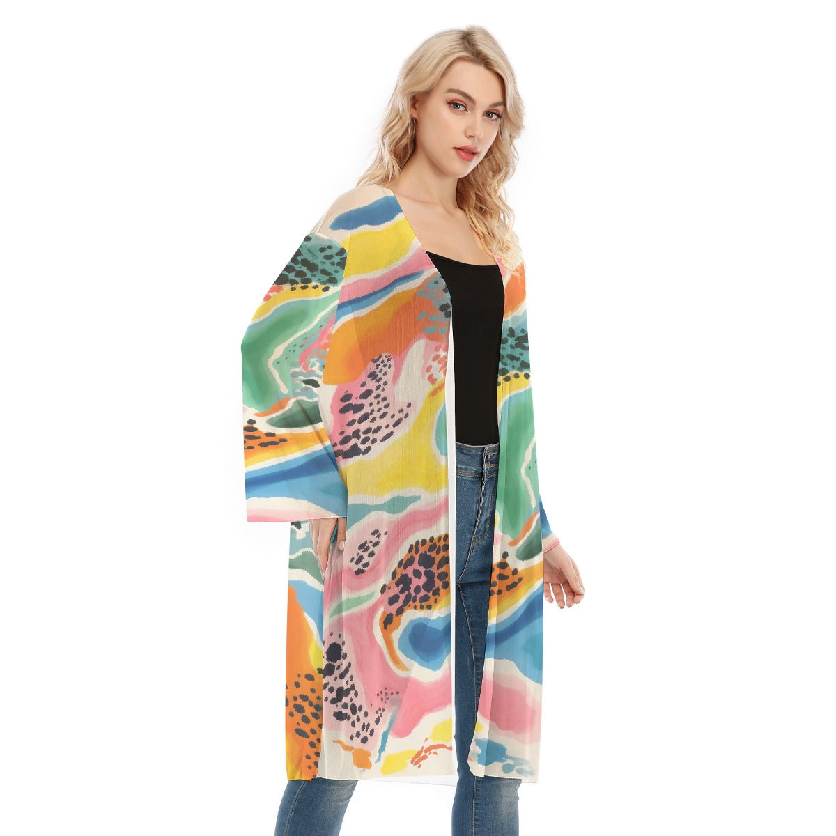 All- Over Print Women's Long Sleeve Mesh Cardigan