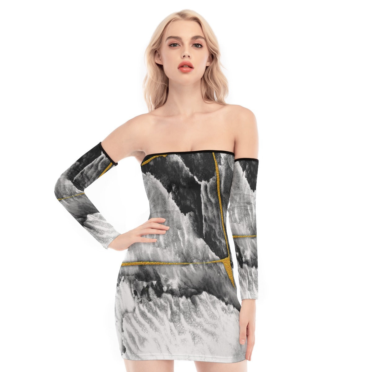 All-Over Print Women's Off-shoulder Back Lace-up Dress