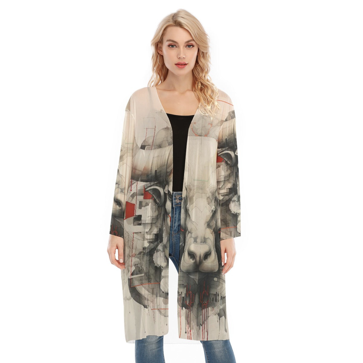 All- Over Print Women's Long Sleeve Mesh Cardigan