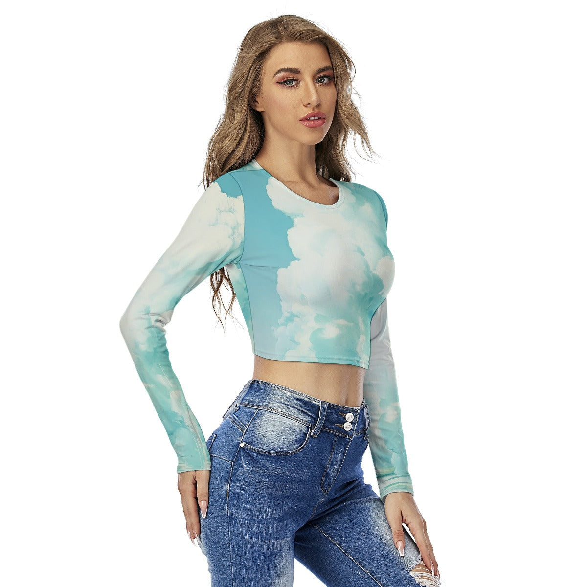 All-Over Print Women's Round Neck Crop Top T-Shirt