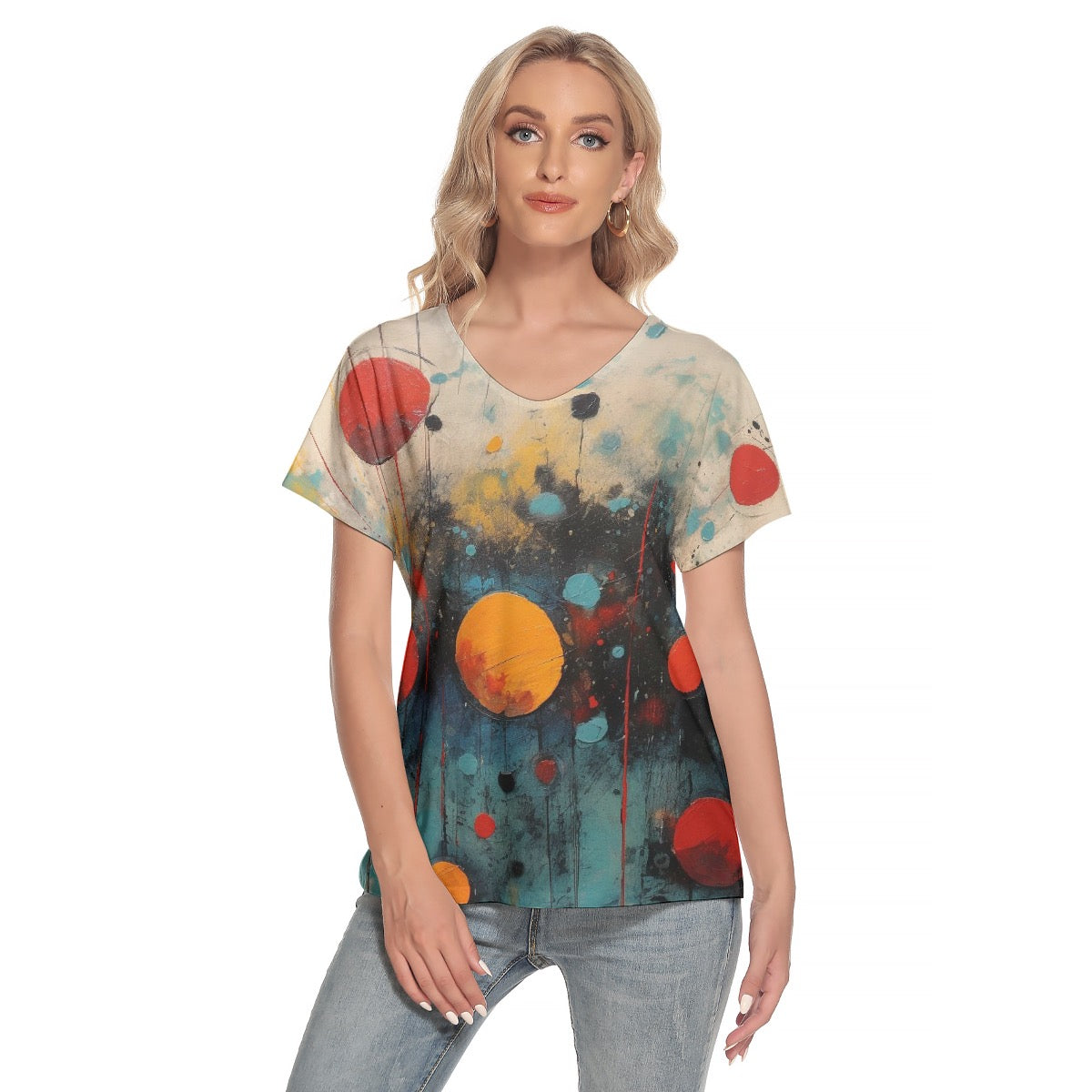 All-Over Print Women's Loose V-neck Short Sleeve T-shirt