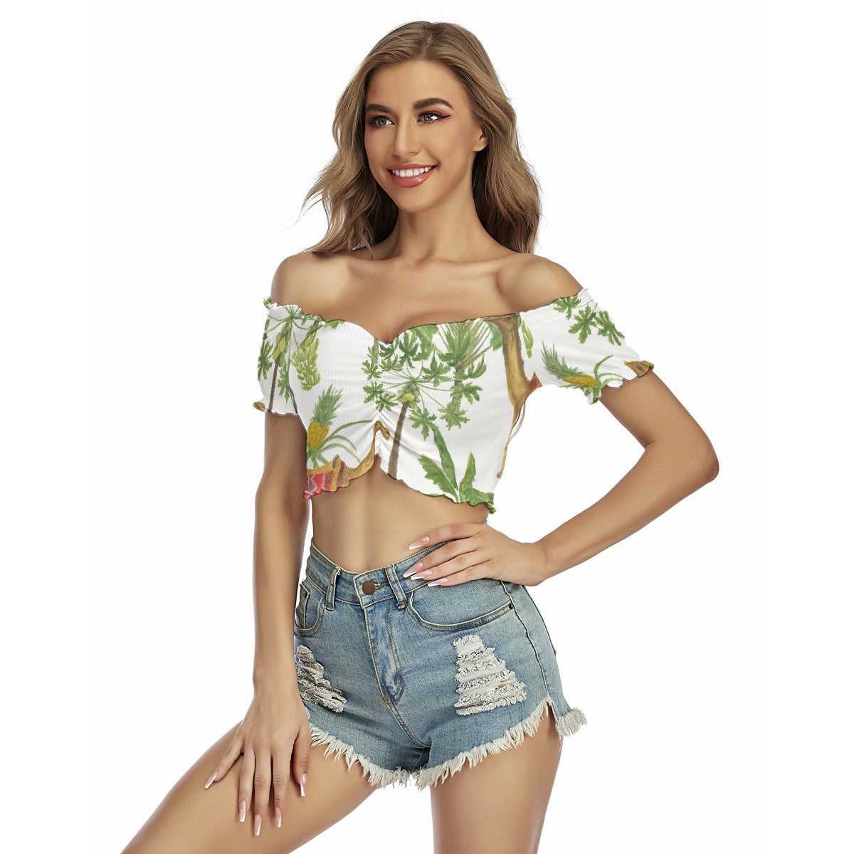 All-Over Print Women's One-shoulder Off-the-navel Short Sleeve T-shirt