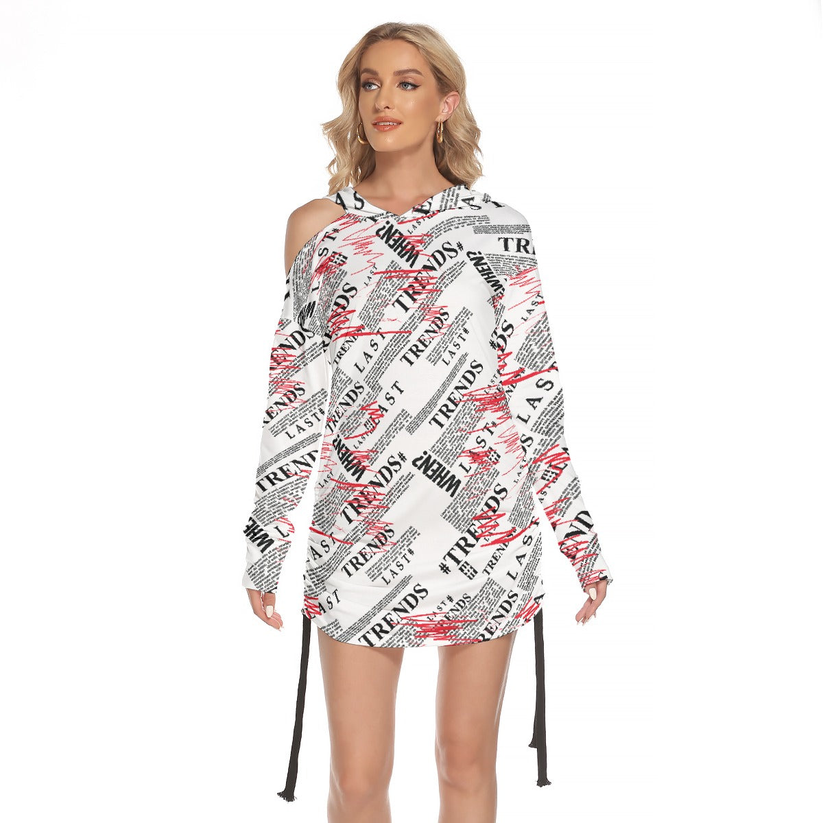 All-Over Print Women's One-shoulder Dress With Waist Shirring