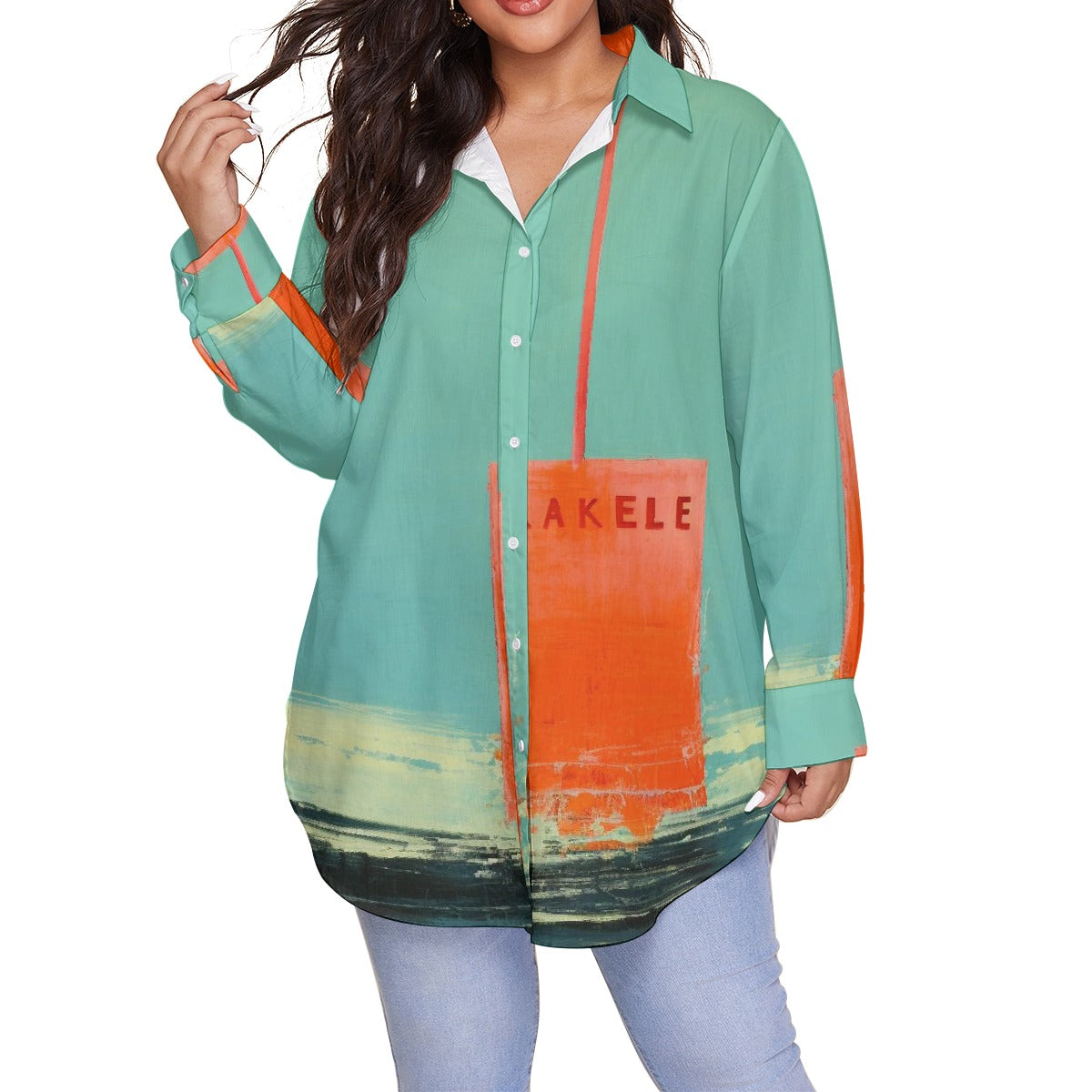 All-Over Print Women's Shirt With Long Sleeve(Plus Size)