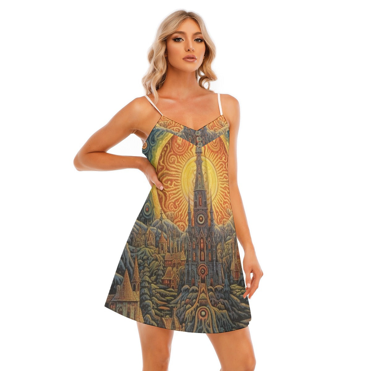 All-Over Print Women's V-neck Cami Dress