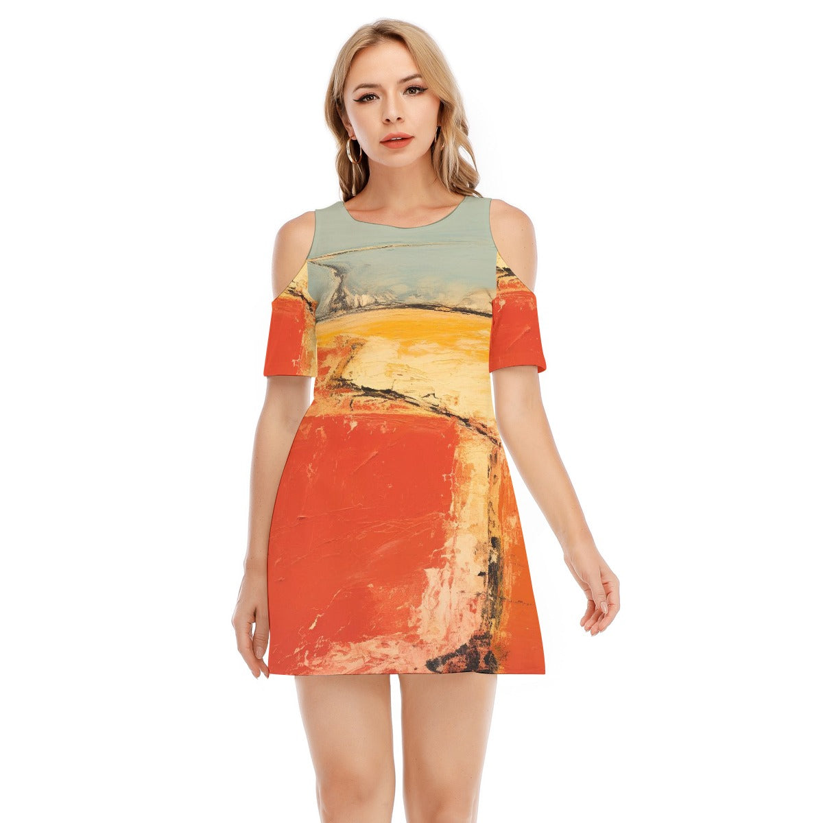 All-Over Print Women's Cold Shoulder Dress | 190GSM Cotton