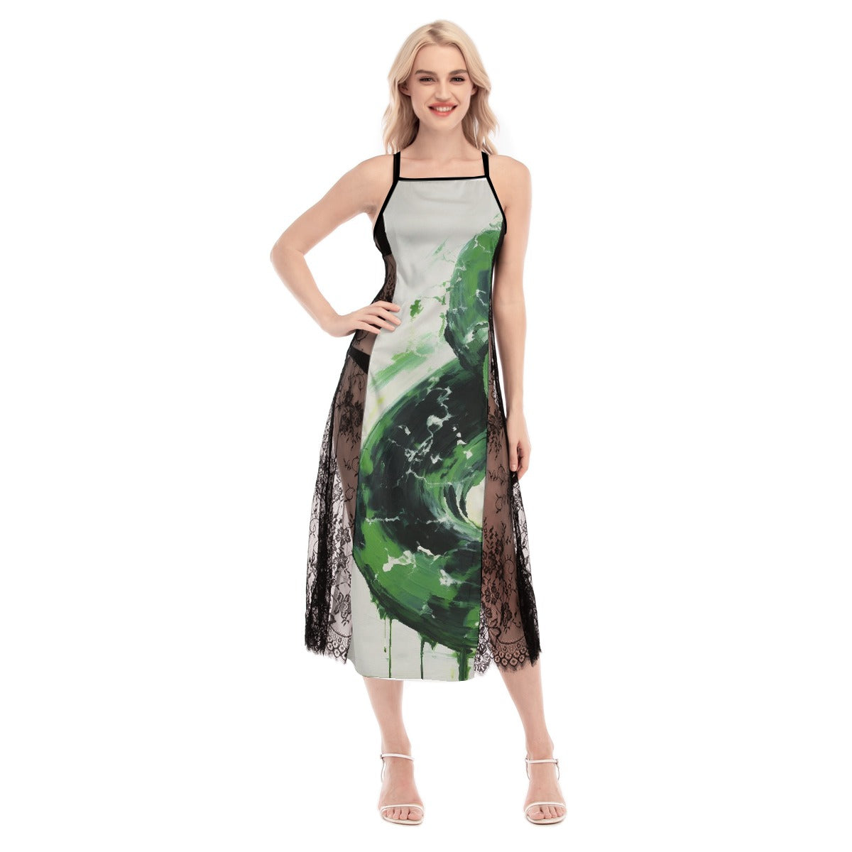 All-Over Print Women's Lace Cami Cross Back Dress