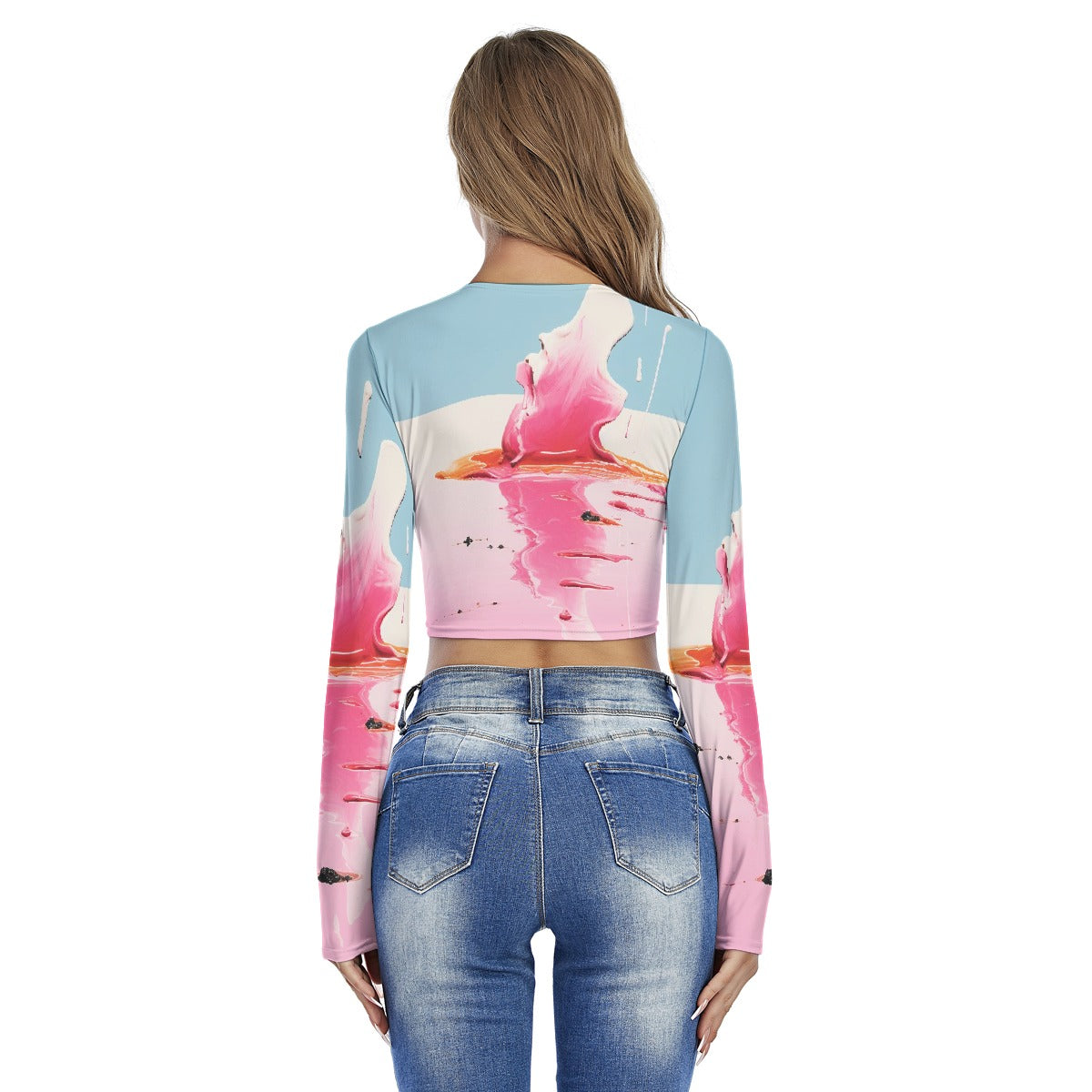 All-Over Print Women's Round Neck Crop Top T-Shirt