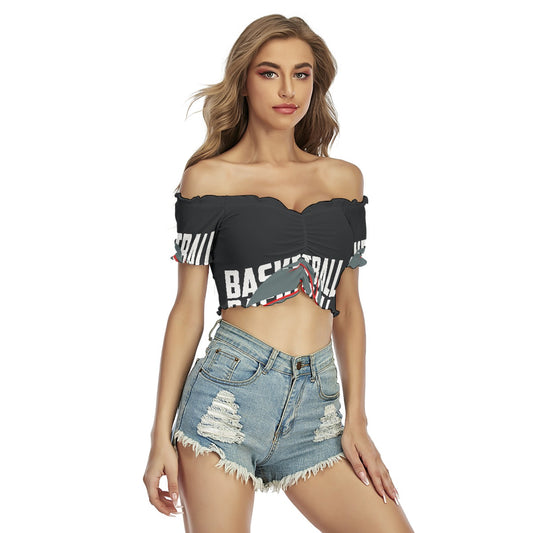 All-Over Print Women's One-shoulder Off-the-navel Short Sleeve T-shirt