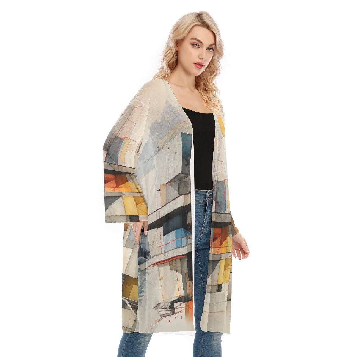 All- Over Print Women's Long Sleeve Mesh Cardigan