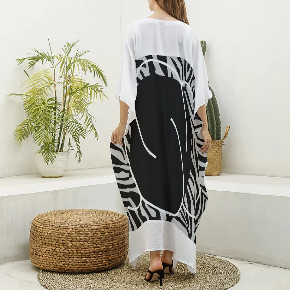 All-Over Print Women's Imitation Silk V-neck Kaftan Robe