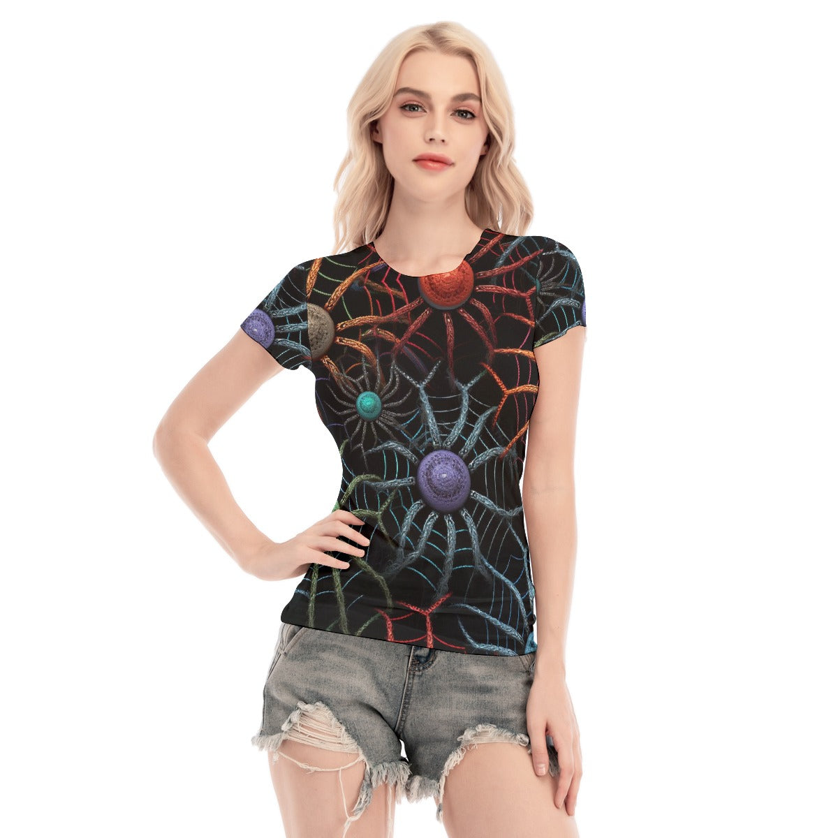 All-Over Print Women's Short Sleeve Mesh Blouse