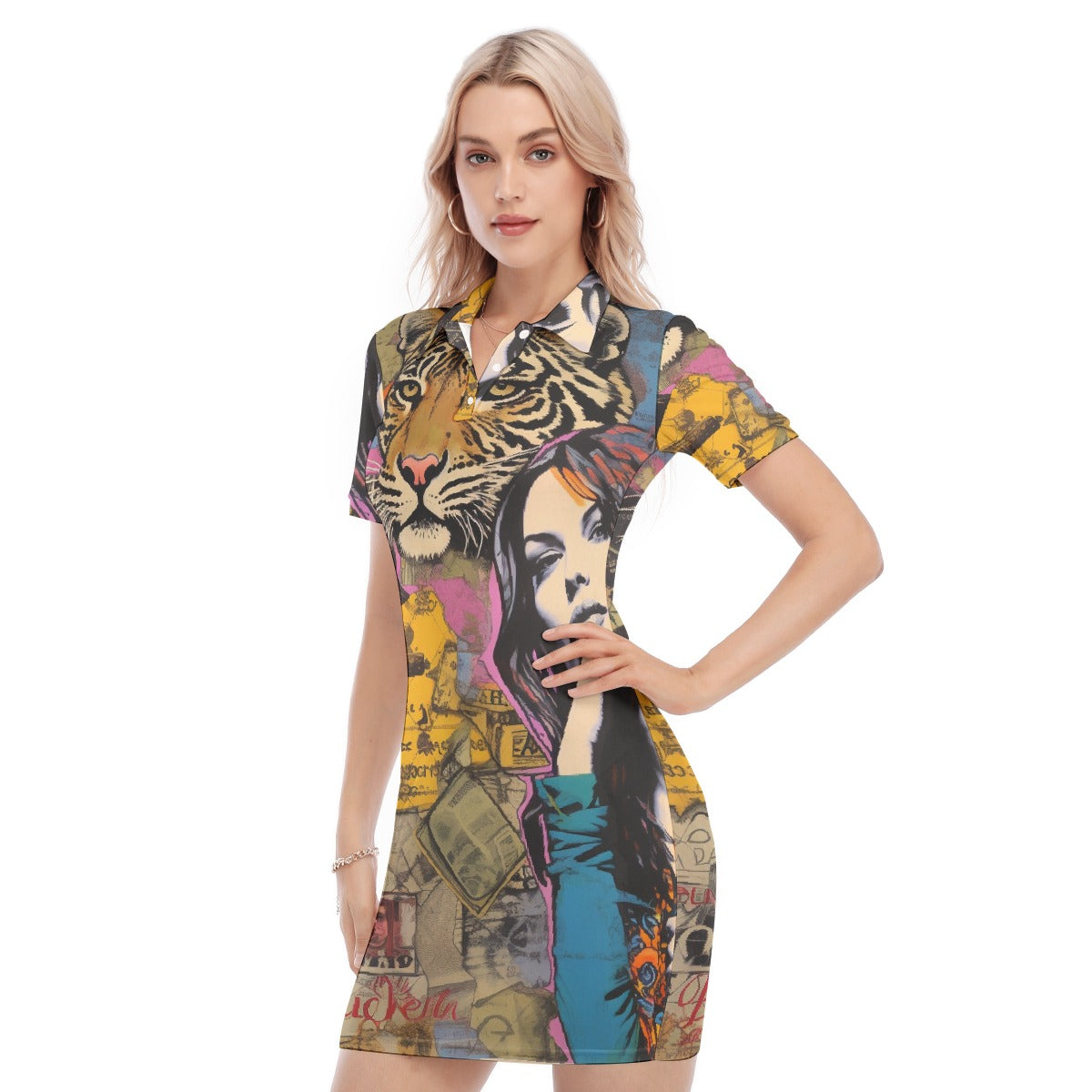 All-Over Print Women's Polo Collar Dress