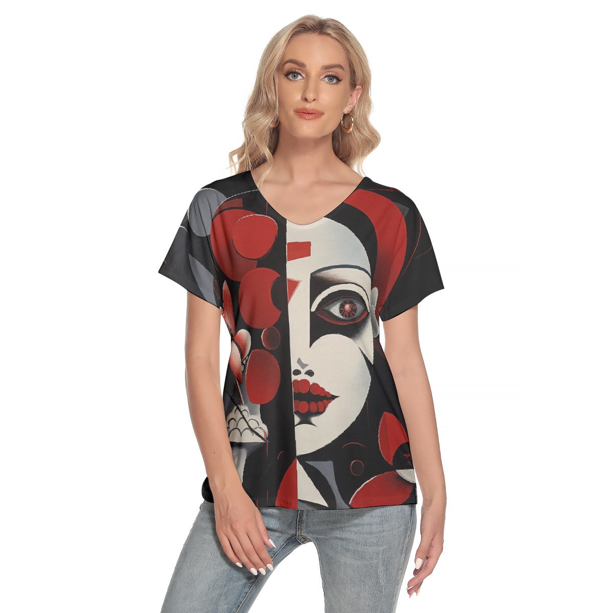 All-Over Print Women's Loose V-neck Short Sleeve T-shirt