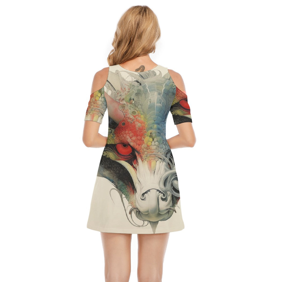 All-Over Print Women's Cold Shoulder Dress | 190GSM Cotton